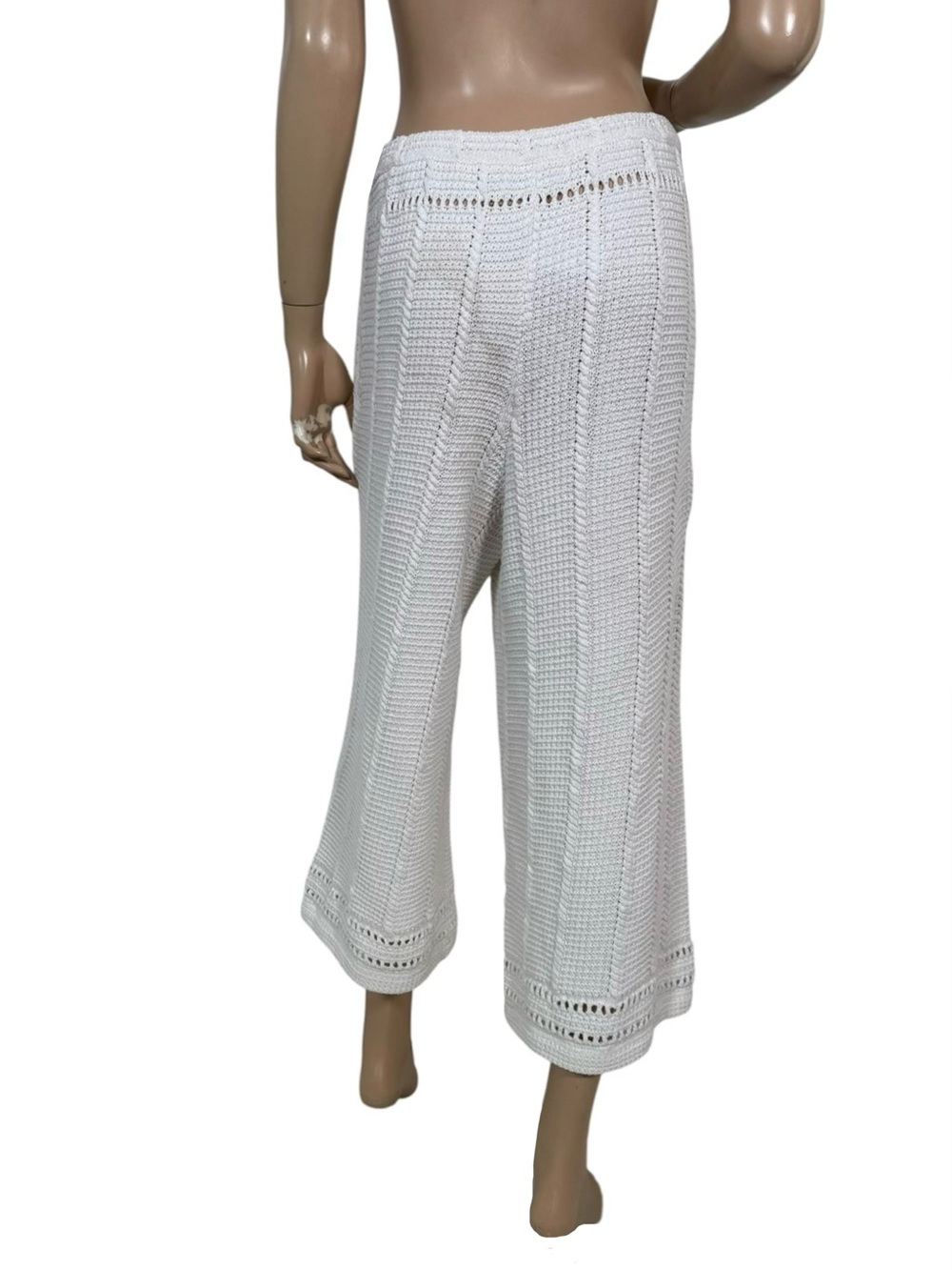 Free People FP Beach Stanza Fauxchet Crochet Wide Leg Pants White Mediun - Picture 9 of 13